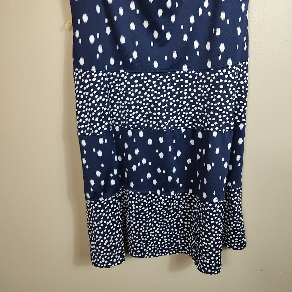 Madison Leigh Navy Blue Polka Dot Dress Sheath Size 6 - Picture 3 of 10